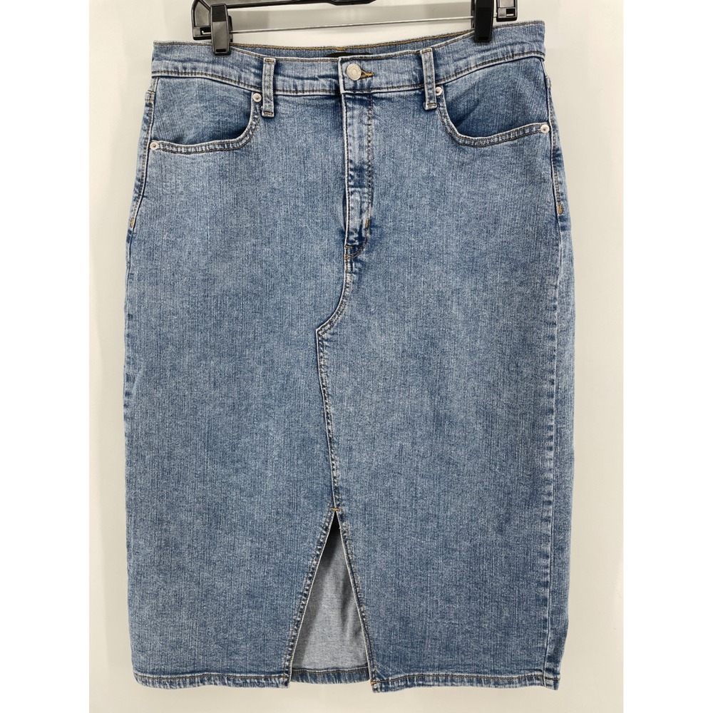 Long Denim Skirt Women 14 Blue Western Boho Cottage Country Midi Slit